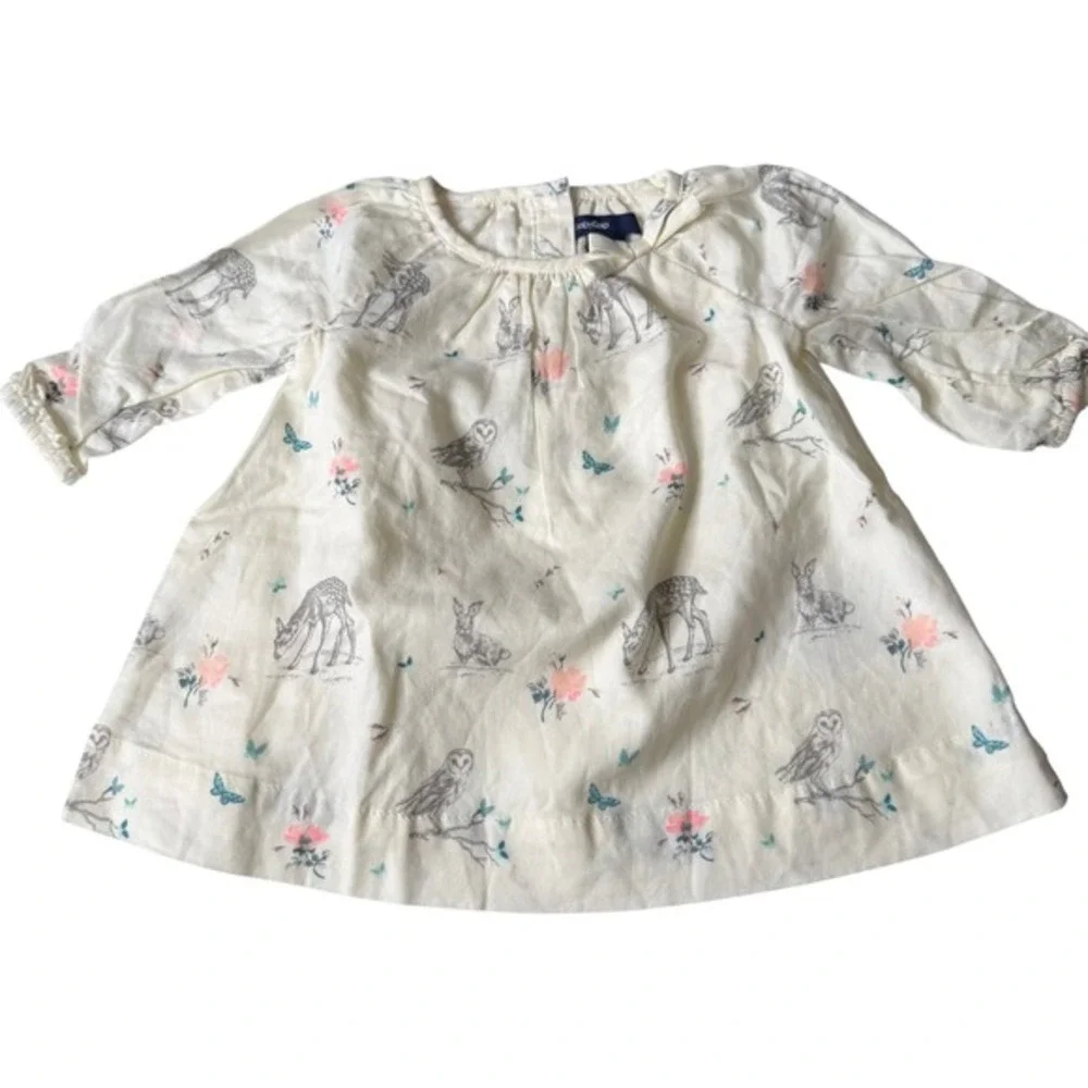 BabyGap‎ Woodland Animal Print Dress and Diaper Cover Set 0-3 Months Cream NWT